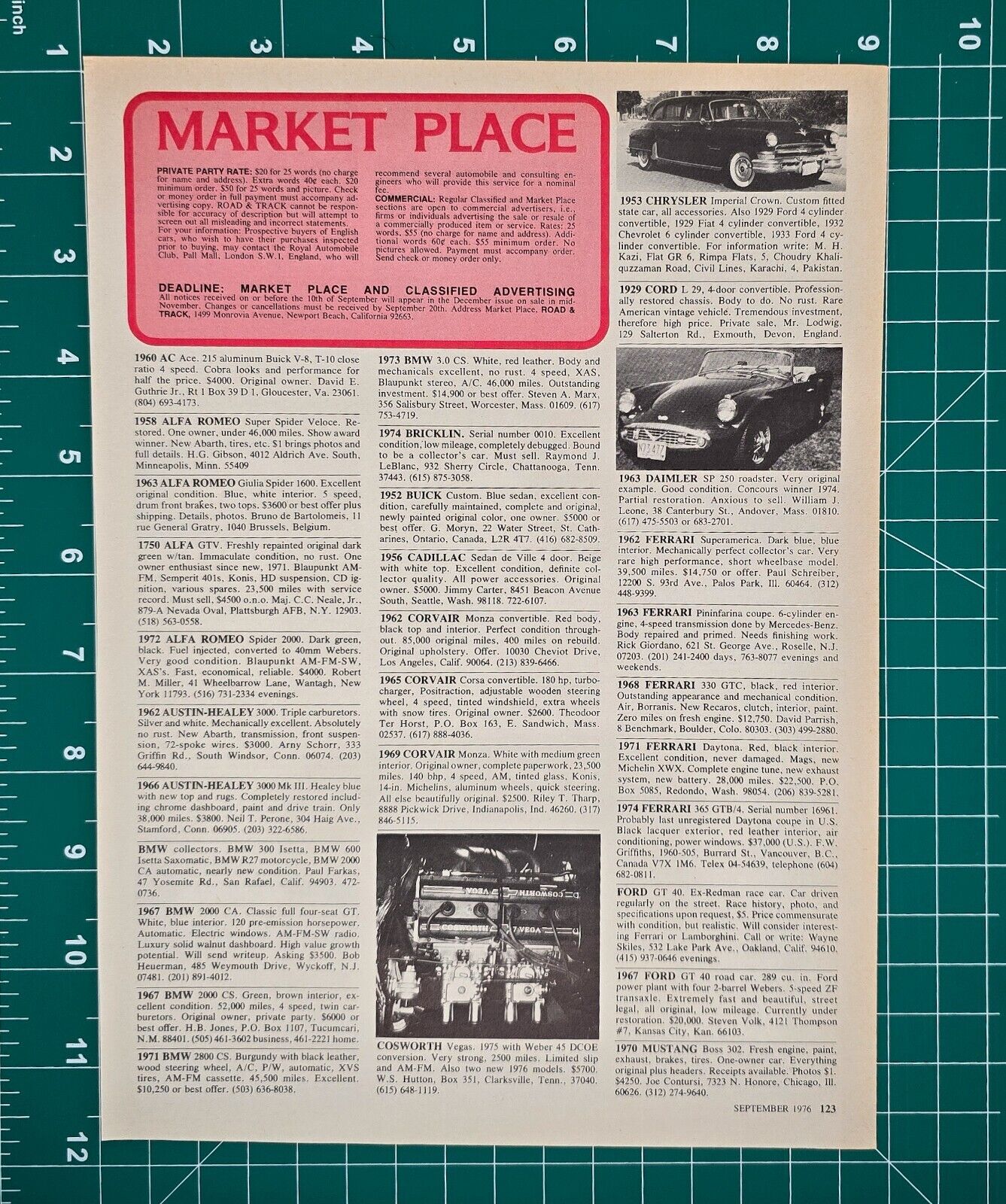 MARKET PLACE CLASSIFIEDS Vintage Print Ad 70s Car Retro Alfa Romeo BMW Ferrari +