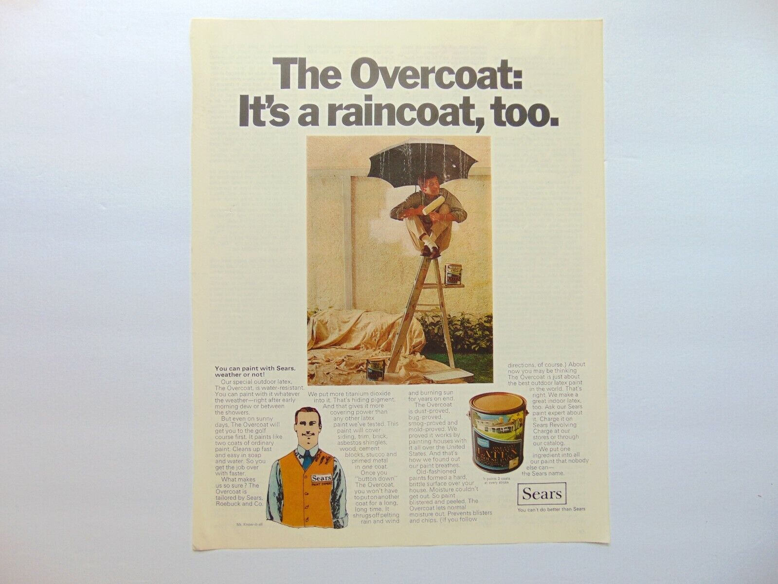 1968 SEARS PAINT The Overcoat is a Raincoat Too vintage art print ad