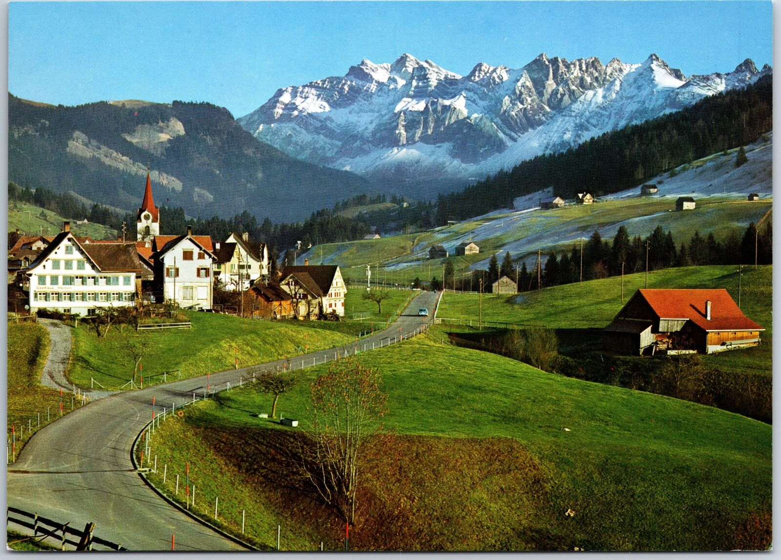 VINTAGE POSTCARD CONTINENTAL SIZE MOUNTAIN VIEW IN TOGGENBURG-SANTIS SWITZERLAND