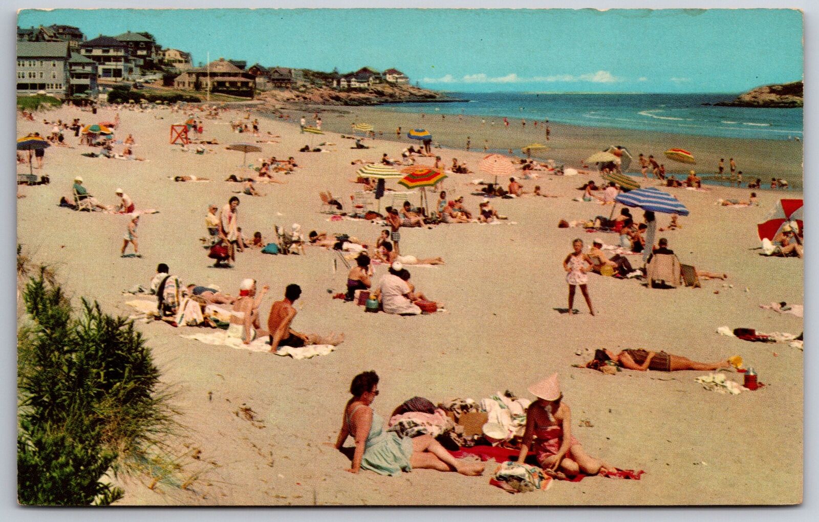 Gloucester Massachusetts~Busy Good Harbor Beach~Sun Umbrellas~1957 Postcard