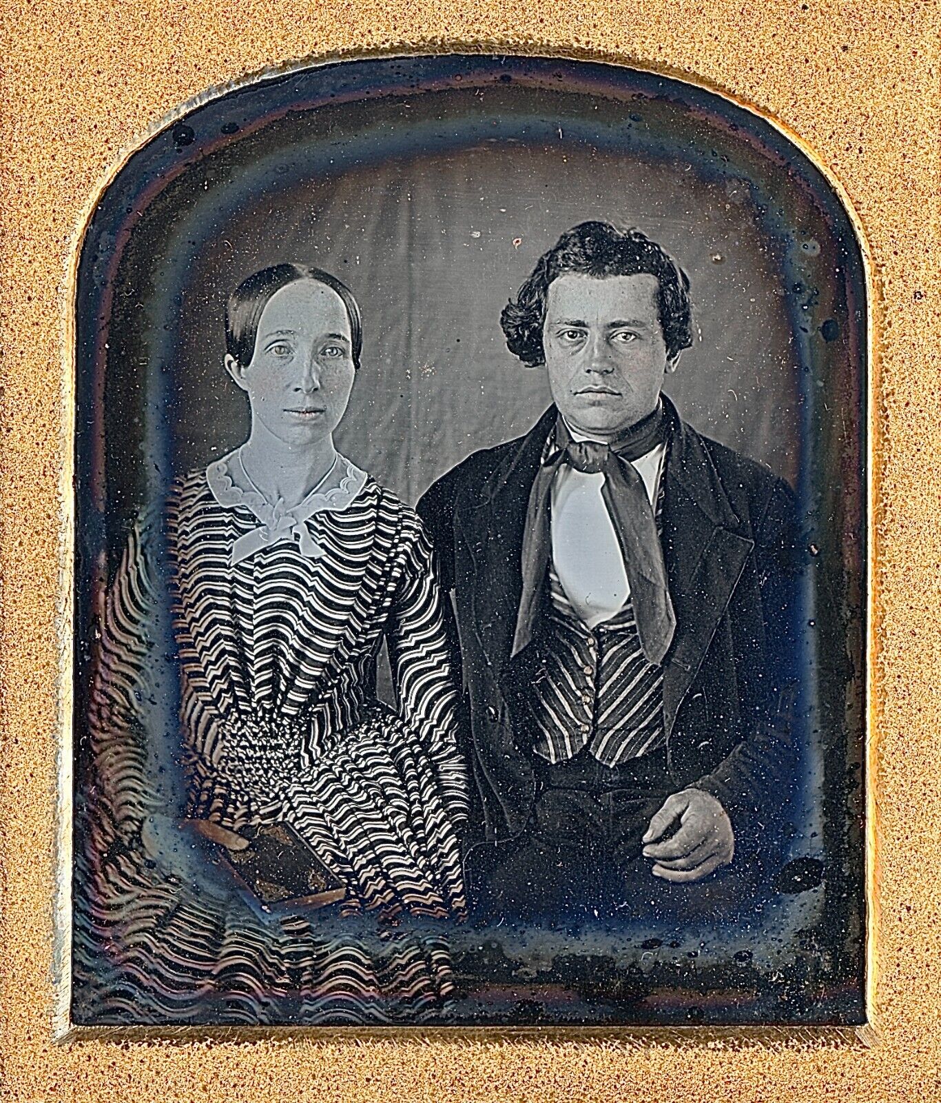 Attractive Young Couple Wearing Stripes Matching 1/6 Plate Daguerreotype S601