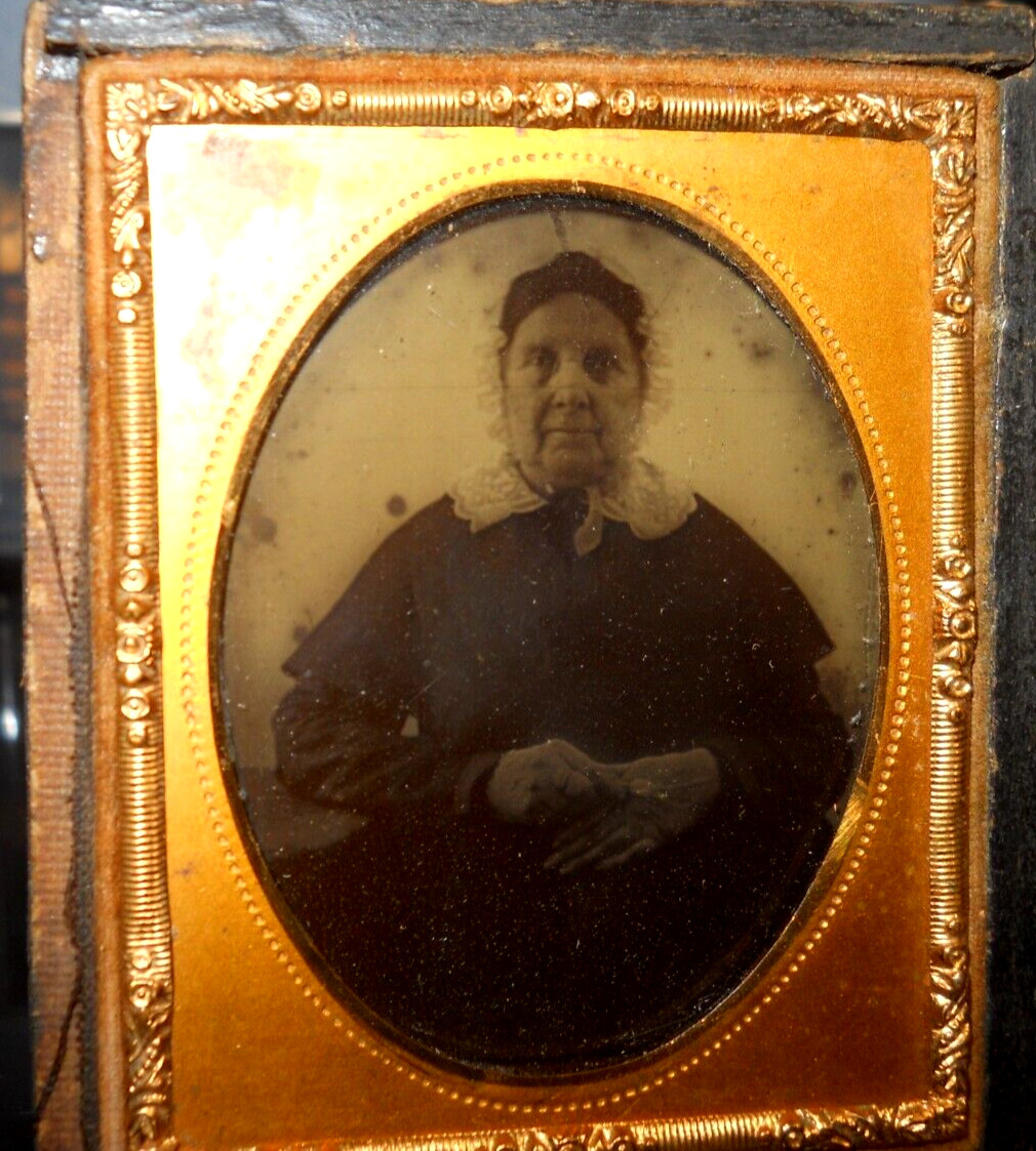 1/9th Size Ambrotype of older lady in half case
