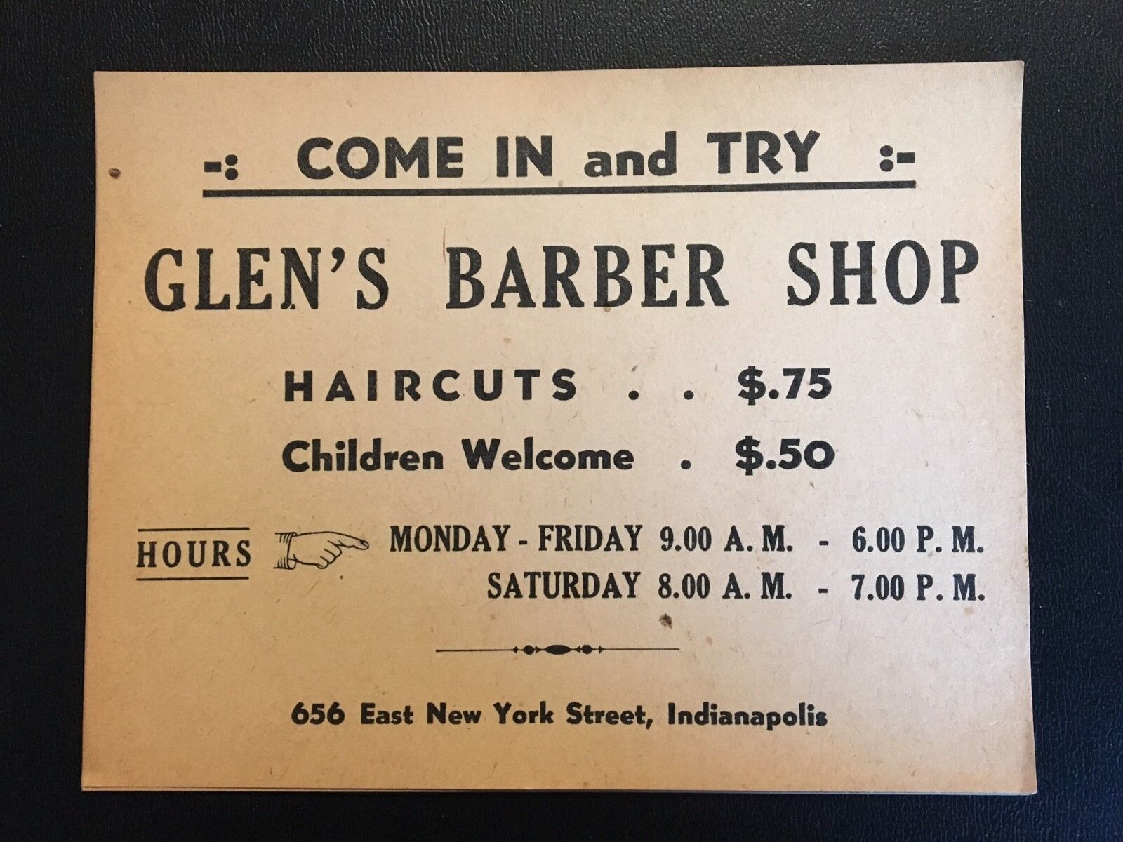 1920's Glens Haircut Paper Advertising  Sign - Indianapolis, Indiana