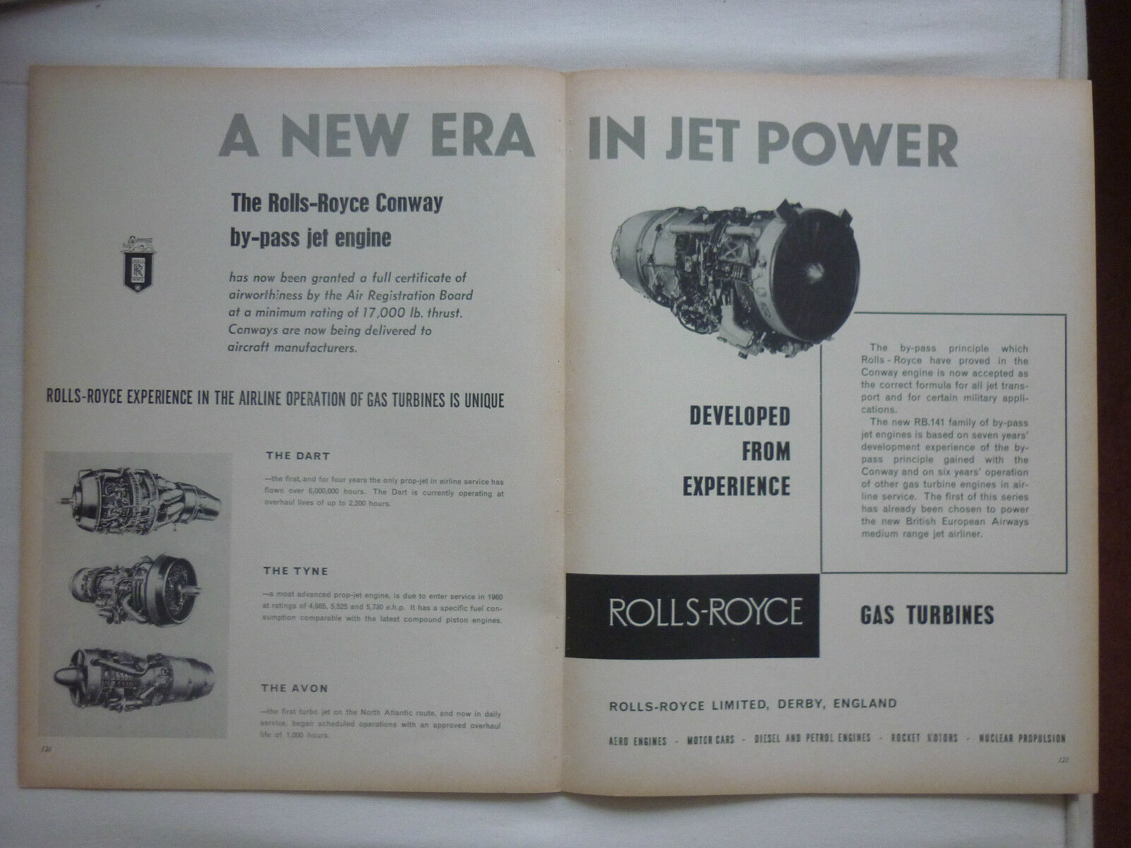 1959 PUB ROLLS-ROYCE CONWAY BY-PASS JET ENGINES GAS TURBINE DART AVON TYNE AD