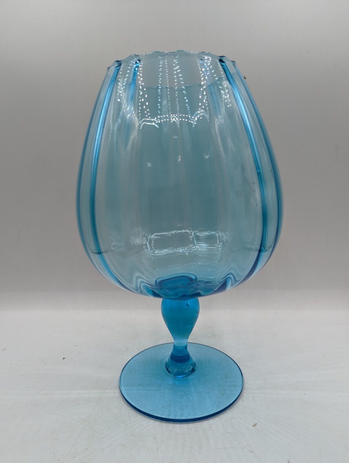 Empoli Teal Blue Optic Art Glass Brandy Snifter  Ruffled MCM Vintage Large 10\