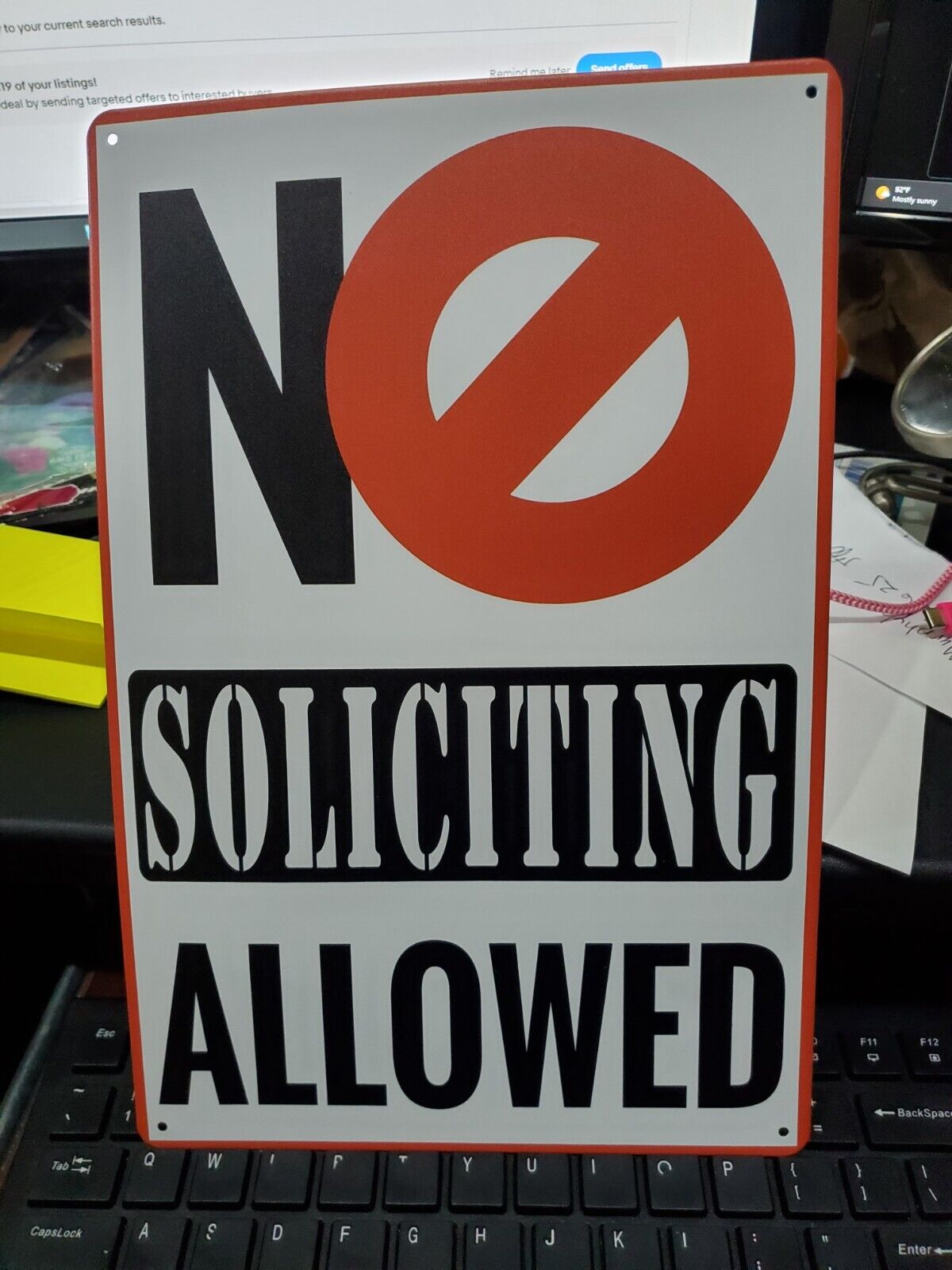 Metal sign NO SOLICITING ALLOWED New sealed approx 8”x12”