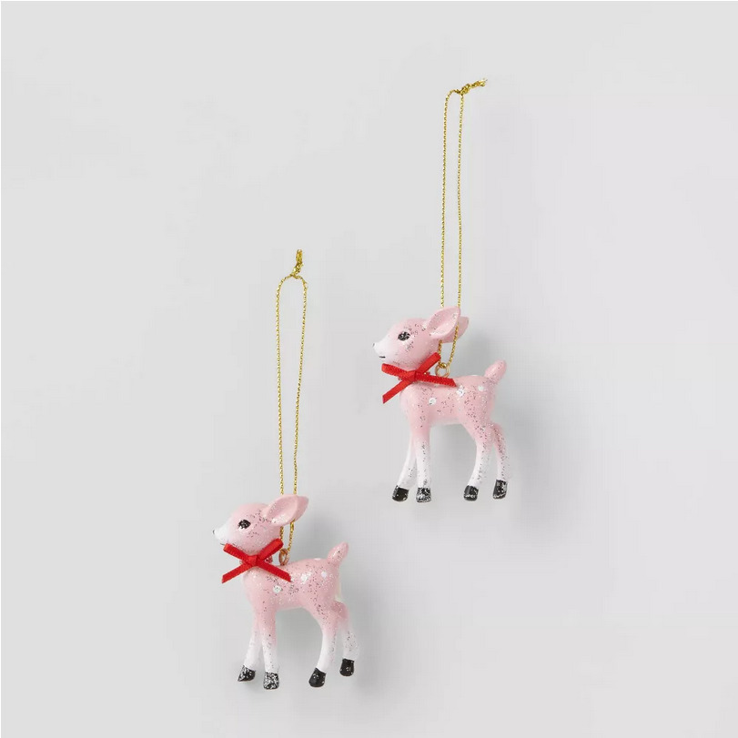 2 Target Wondershop Retro Small Pink Deer Fawn Reindeer Christmas Ornaments