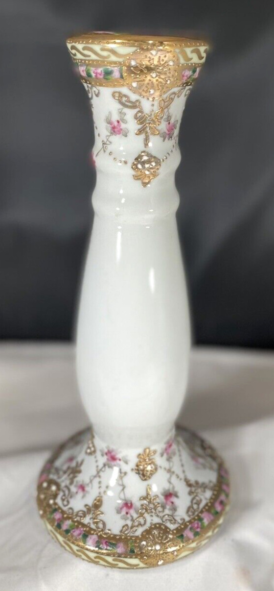 Vintage Hand painted Nippon 9 1/4” Candle Stick Gilded
