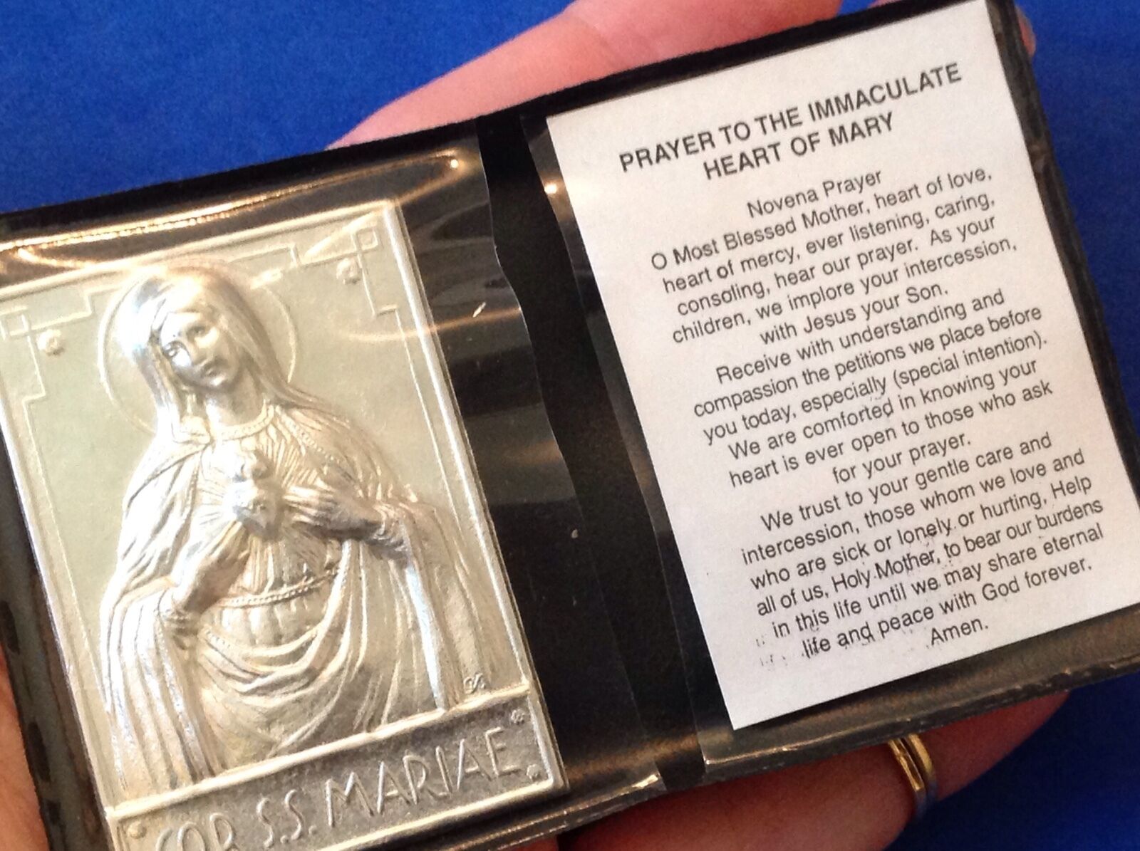 IMMACULATE HEART MARY Silver Metal Saint Plaque Folder Pocket Catholic SHRINE 