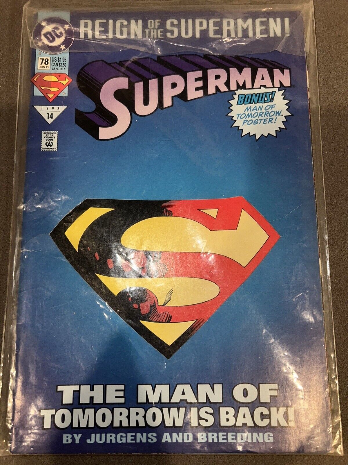 DC SUPERMAN REIGN OF THE SUPERMEN 1993 #14 THE MAN OF TOMORROW #78 JUNE 93