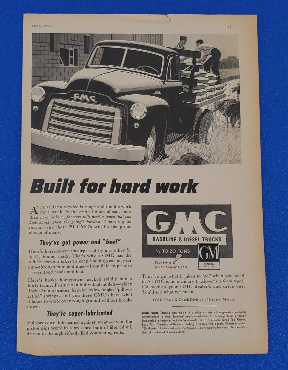 1951 GMC FARM / WORK TRUCK ORIGINAL VINTAGE PRINT AD GM HEARTLAND OF AMERICA