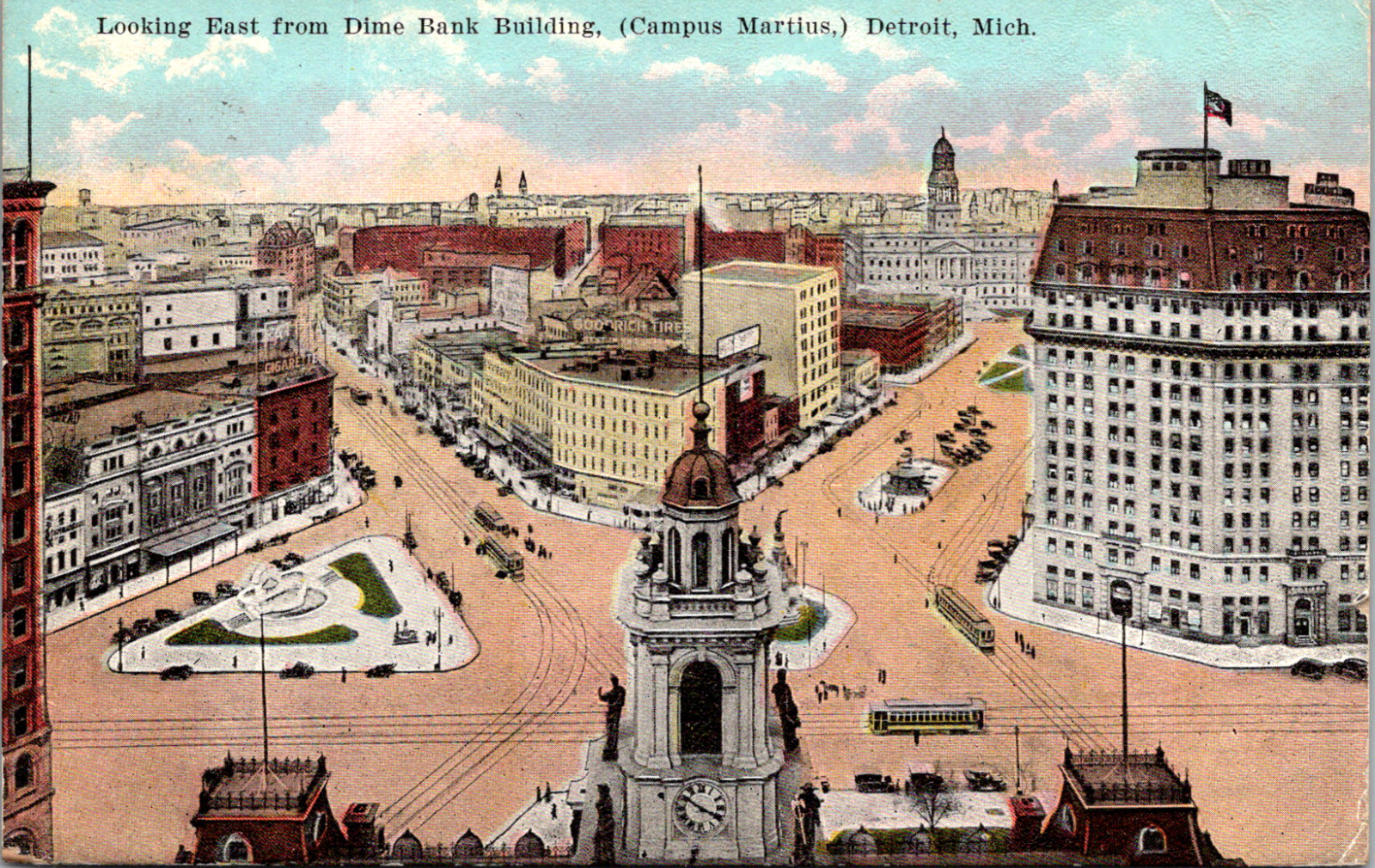 Detroit Michigan Campus Martius Park View from Dime Bank Vintage c 1910 Postcard