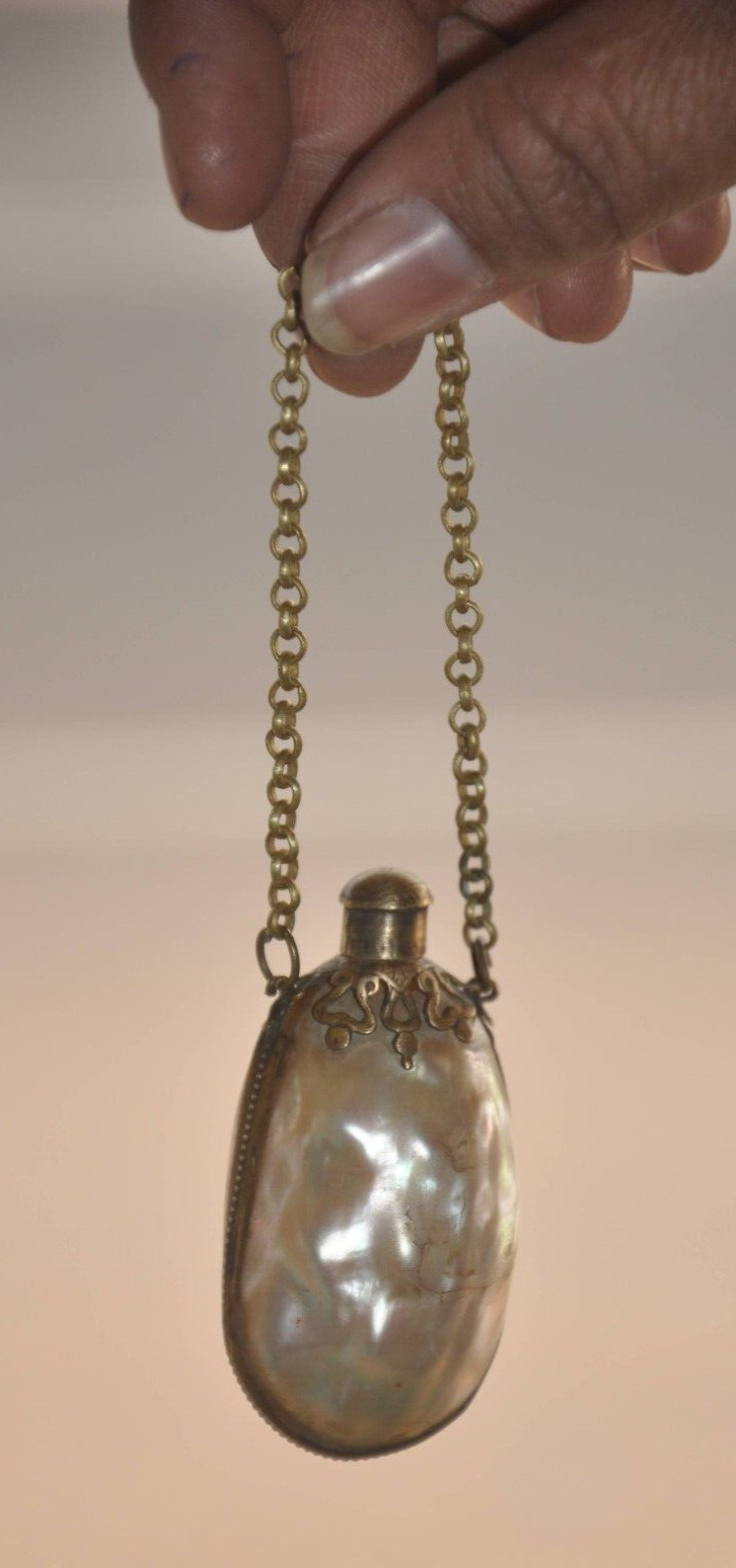 Vintage Oval Shape Brass & MOP Beautiful Handcrafted Perfume bottle