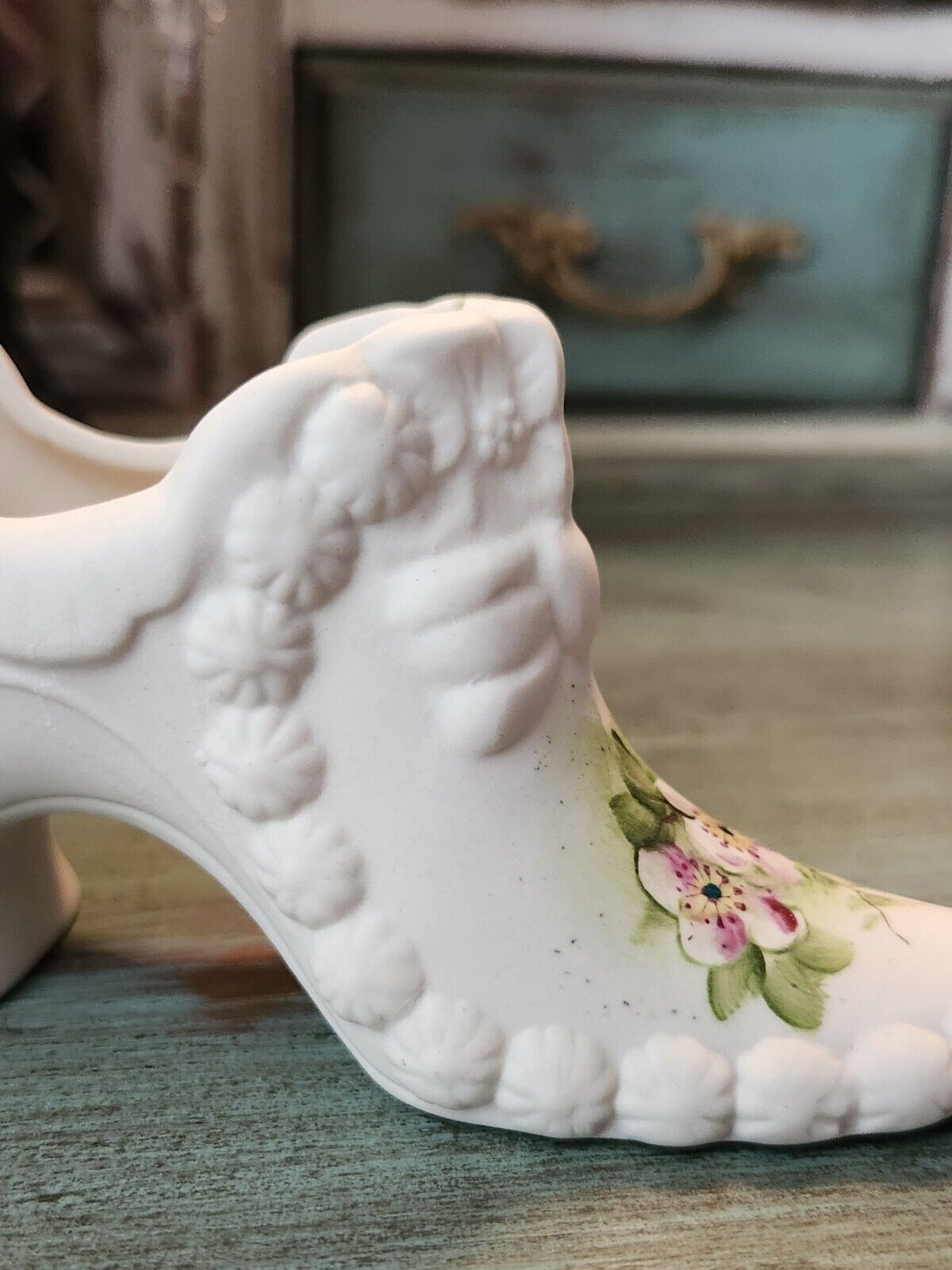 Vintage Canuck Pottery? Ceramic Shoe With Handplainted Flowers