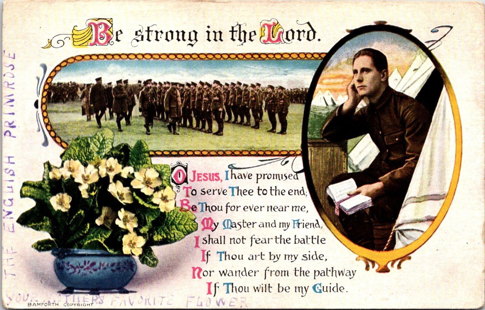 Postcard WWI Soldiers Prayer Be Strong in the Lord Bamforth D93