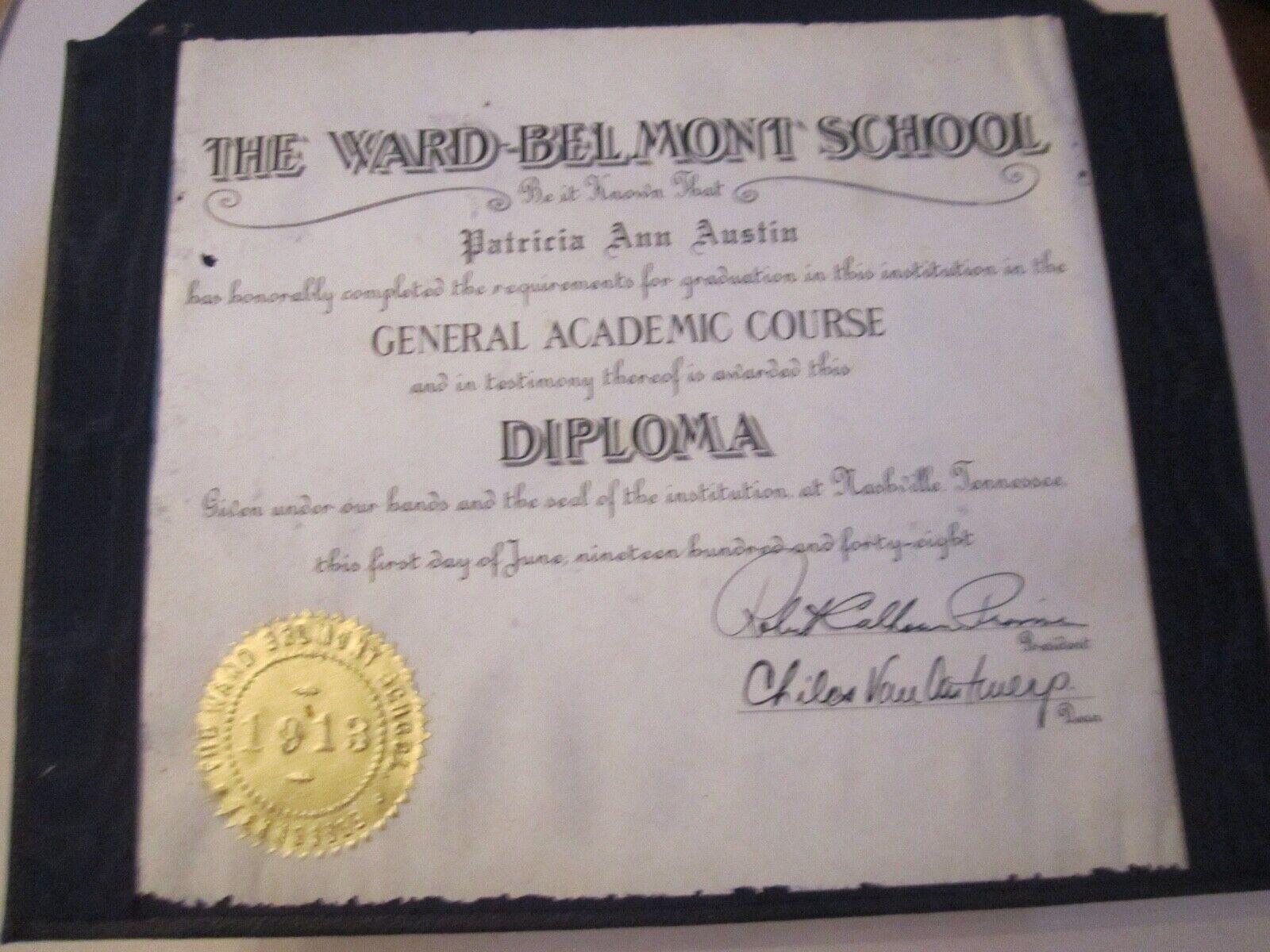 1948 WARD BELMONT SCHOOL DIPLOMA OF GRADUATION  -    BBA30