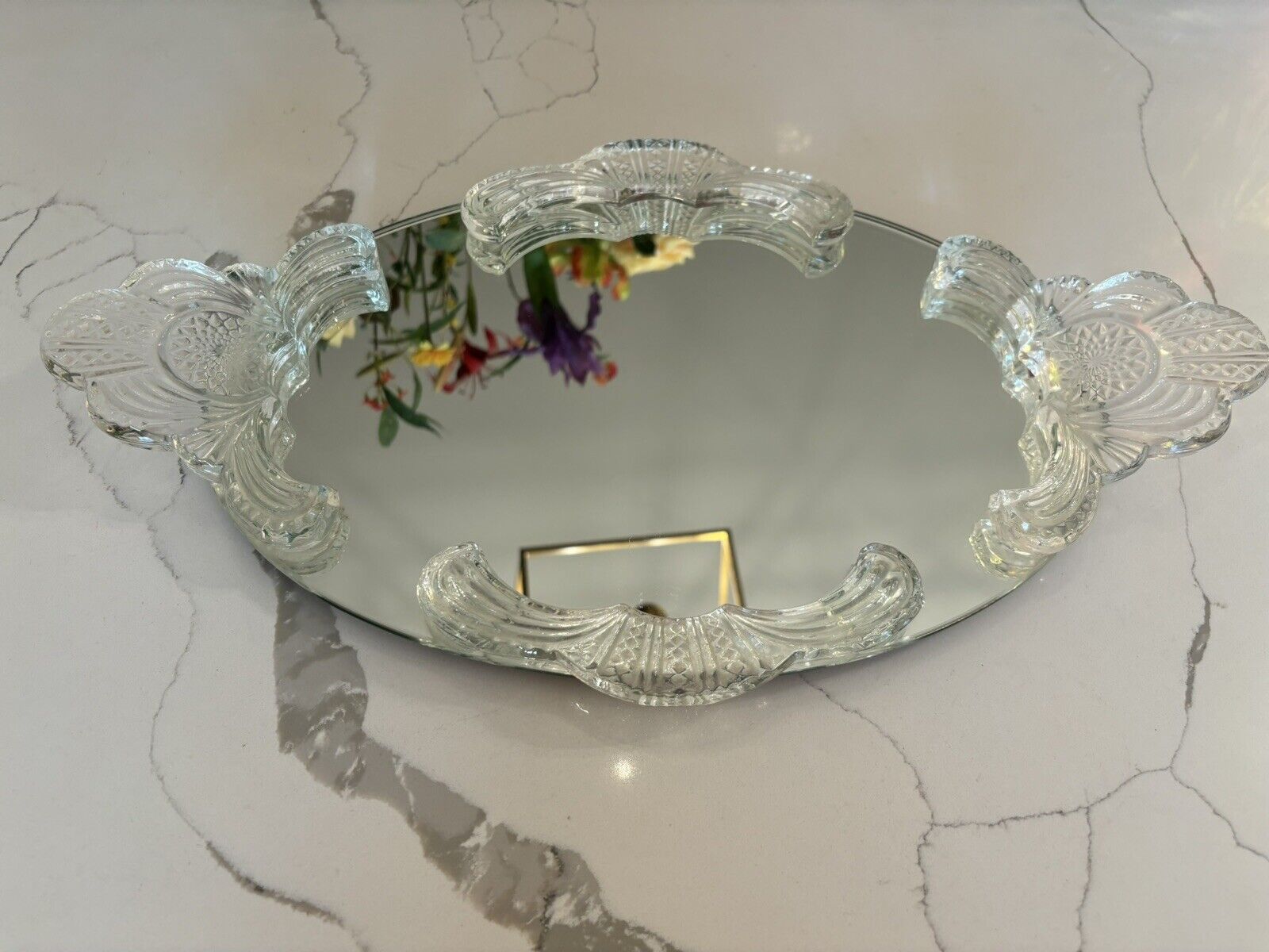 Vintage Shannon Crystal Mirrored Vanity Tray Oval 18.25\