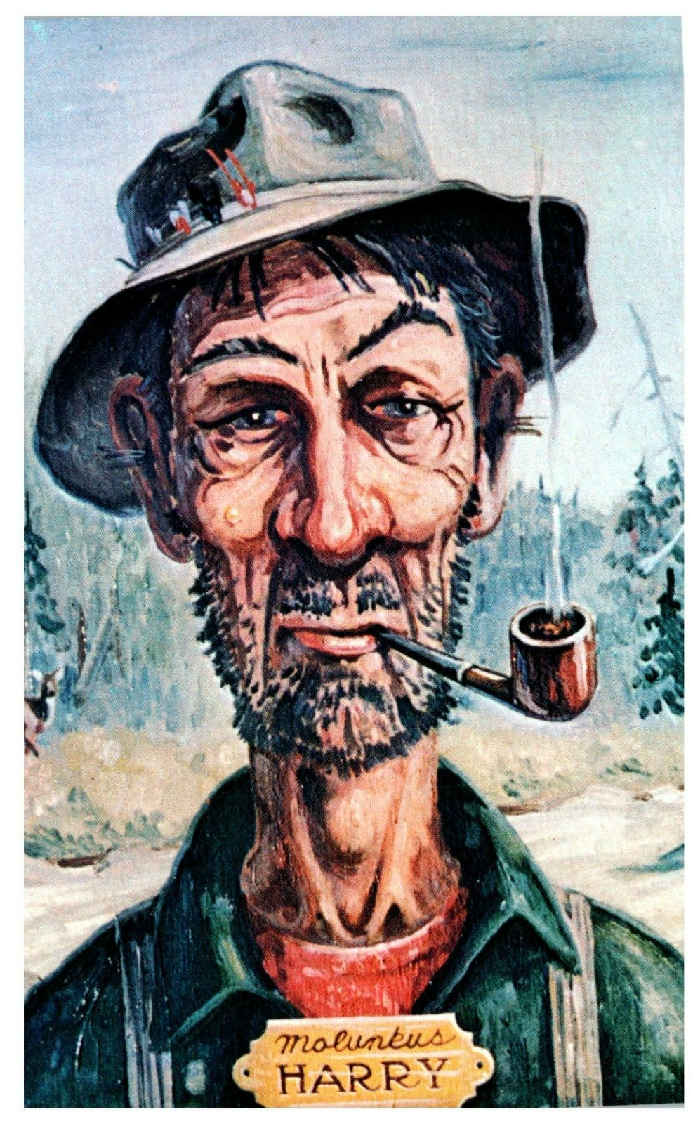 Postcard Chrome Molunkus Harry Portraying the Typical Oldtime Maine WoodsGuide
