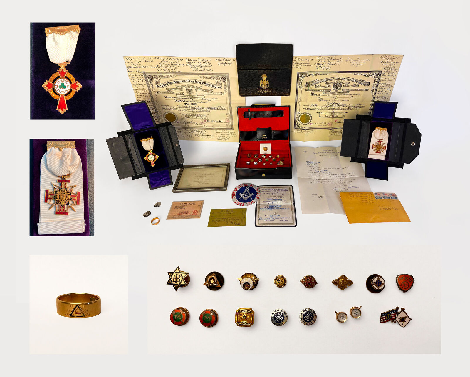 Incredible Freemason Lot - Antique Masonic 32 & 33 Degree 14K Jewels, Pins, Ring