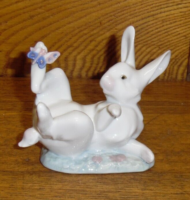 Damaged Lladro Rabbit & Butterfly Figurine - That Tickles - Butterfly AS IS