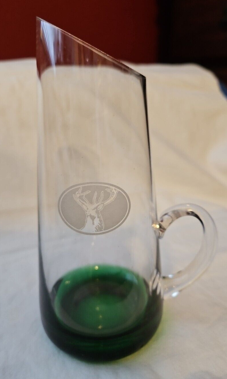 JAGERMEISTER LIQUEUR Glass Pitcher With Etched Stag Elk Hand Blown Glass