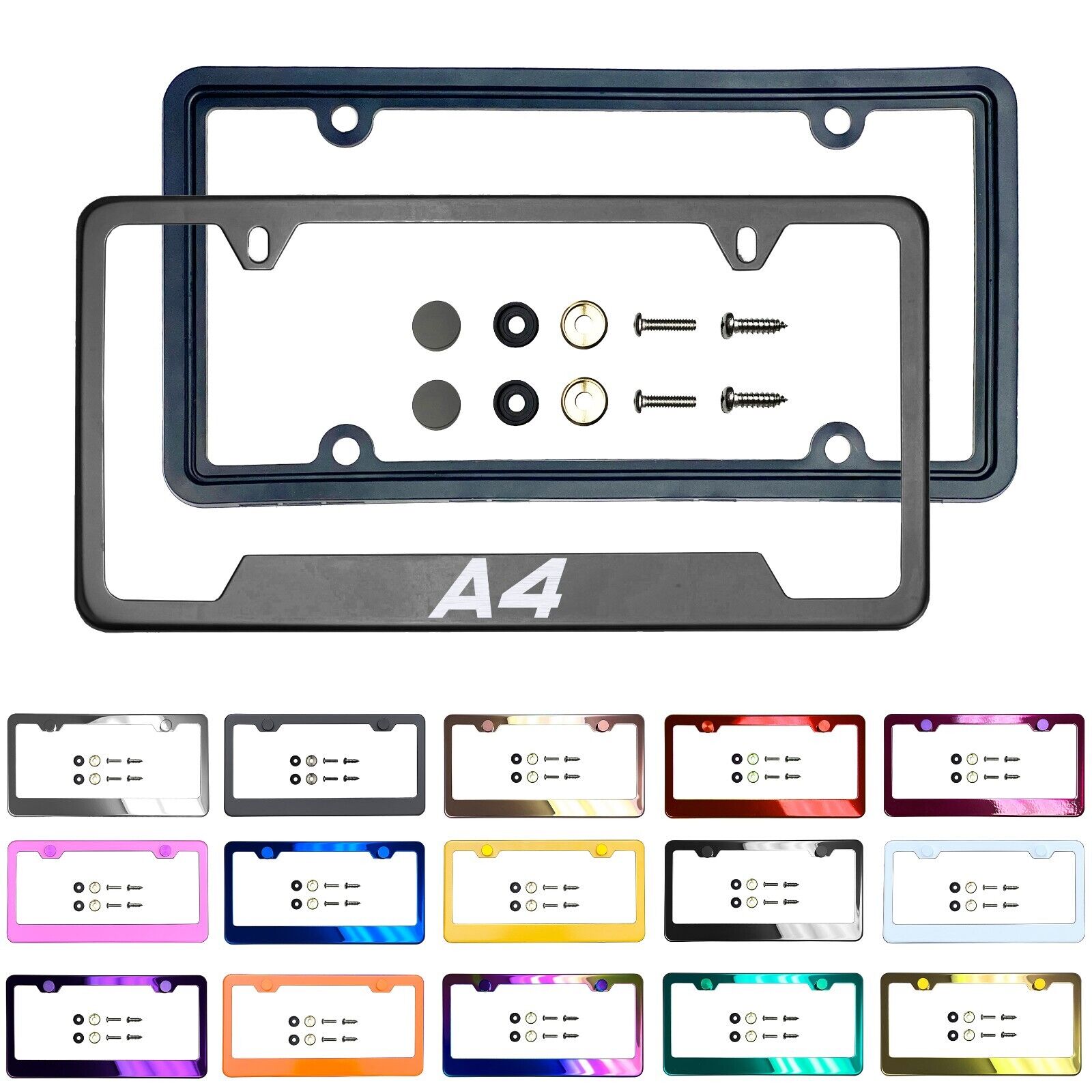 New Laser Etched Customize Stainless Steel License Frame Silicone Guard Fit A4