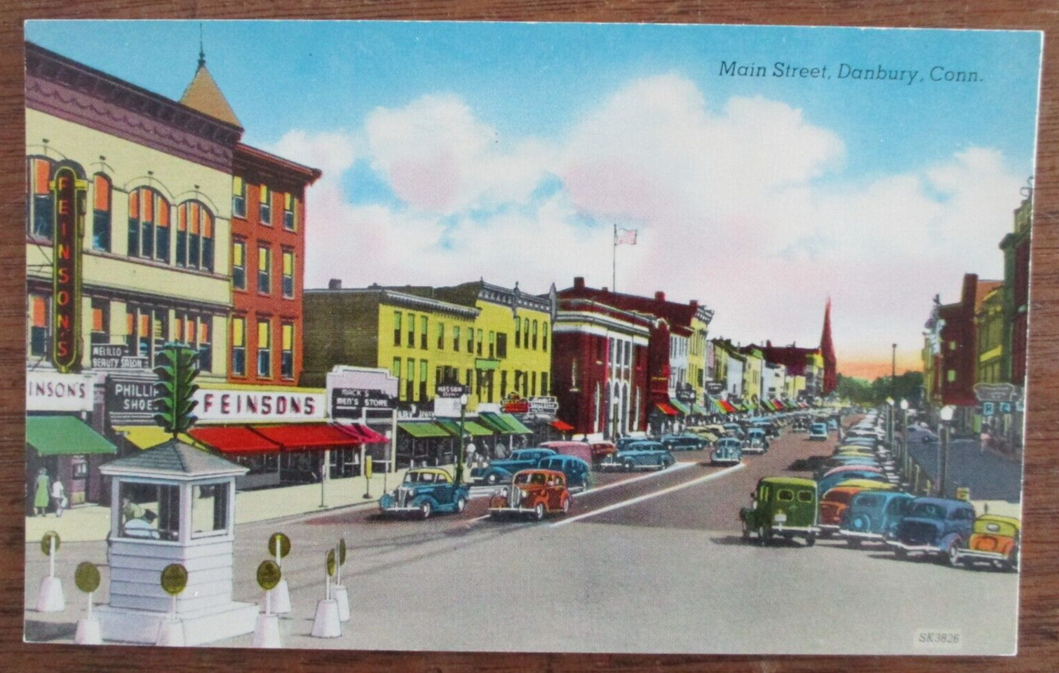 ca1950 Danbury Connecticut Main Street Postcard