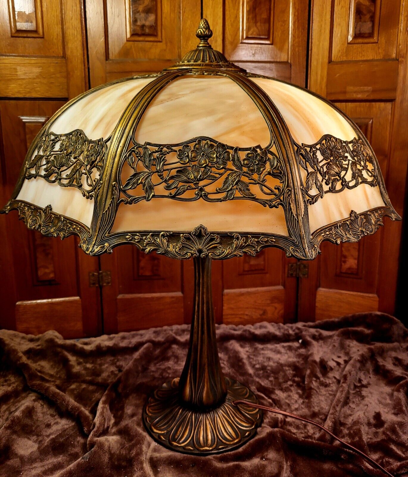 Antique Signed Miller Slag Glass Table Lamp