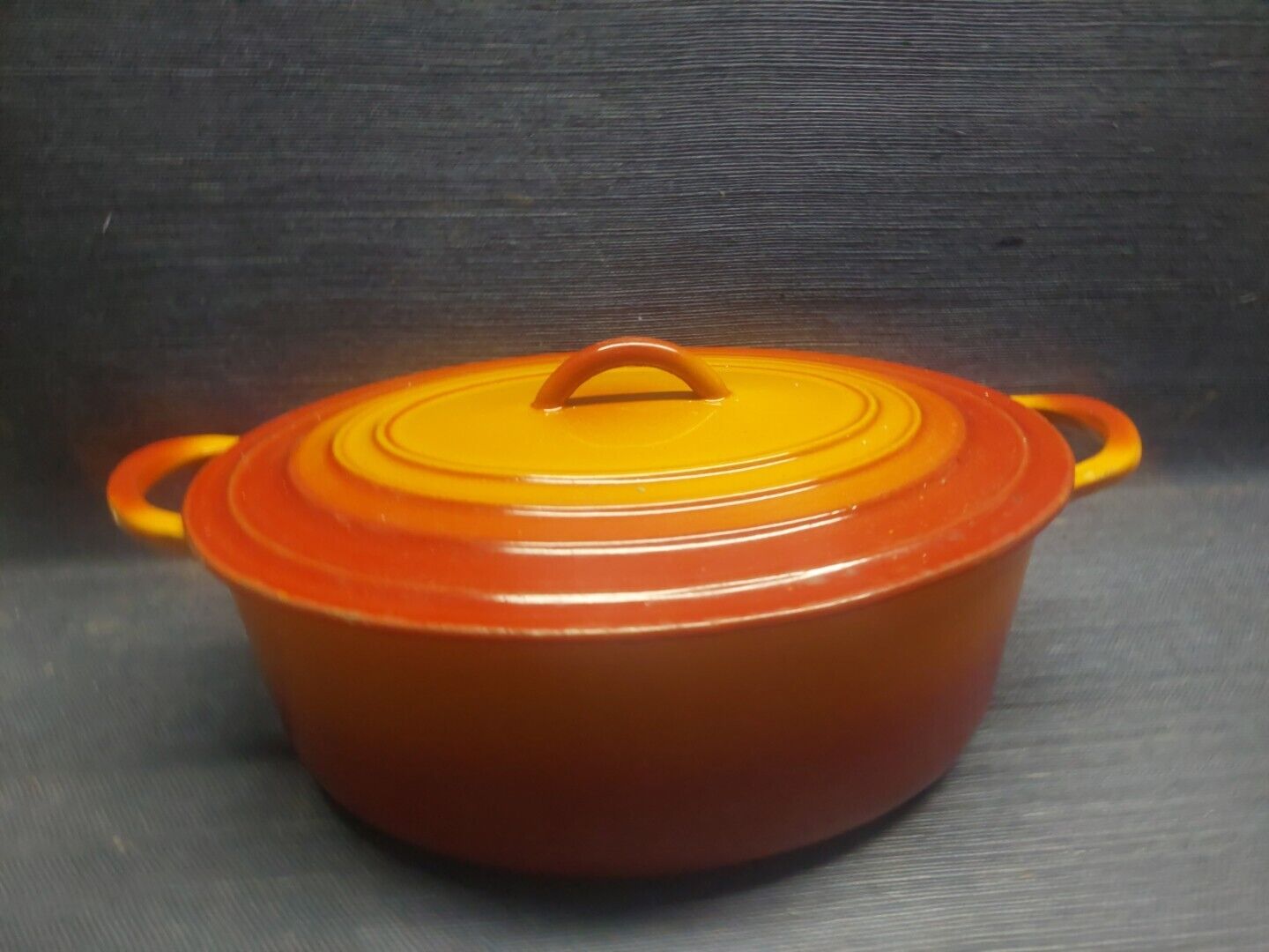 Vtg Orange Flame DESCOWARE BELGIUM Dutch Oven Pot +Lid-Enamel/Cast Iron #8