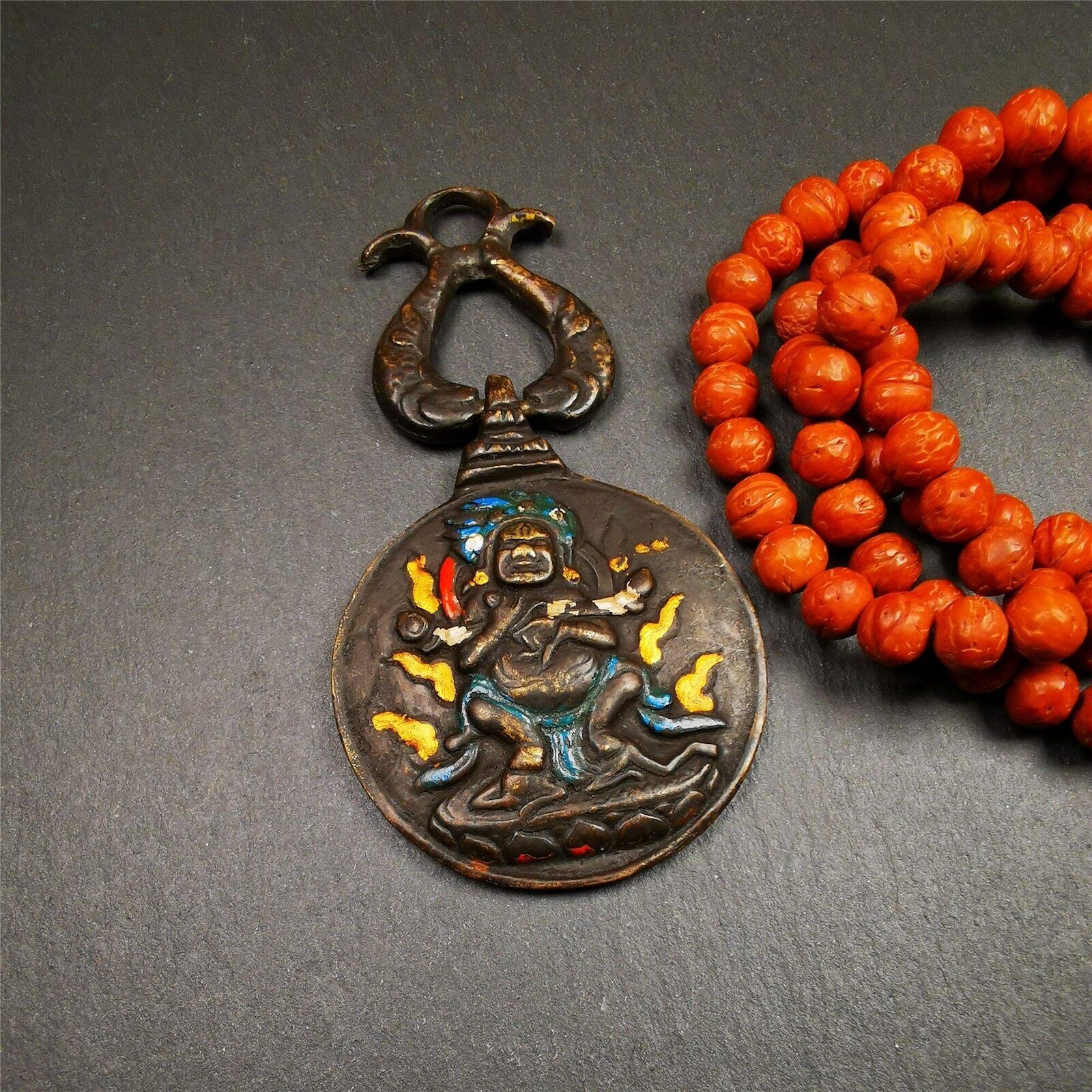 Gandhanra Vintage Tibetan Buddhist Calendar Amulet,Panjaramahakala Melong,SIPAHO