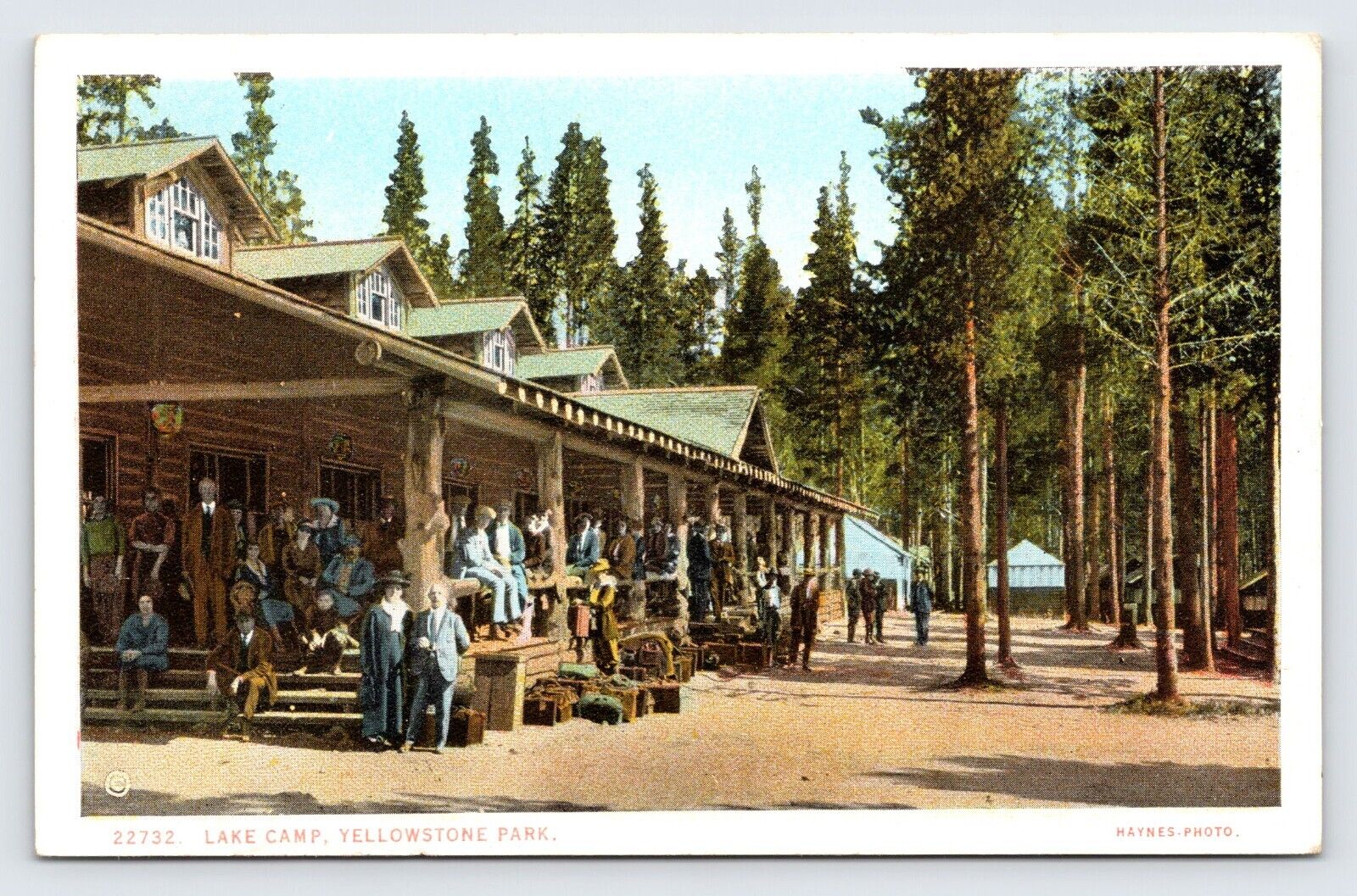 Lake Camp Yellowstone Park, Lodge and People, Antique Haynes Postcard