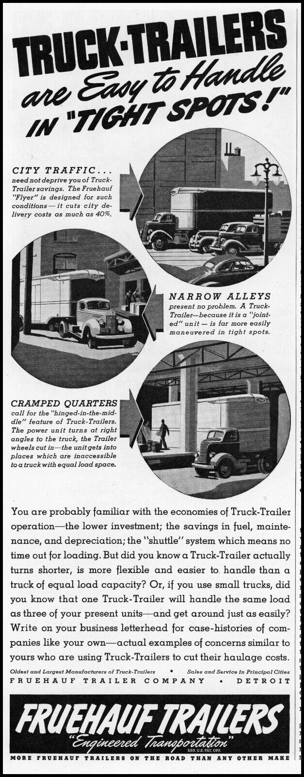 1940 Fruehauf Trailer Company Detroit truck-trailers vintage art print ad  LA28