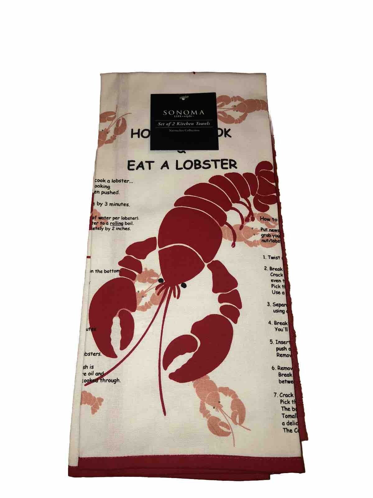Williams 2 Sonoma Red and White Lobster Kitchen Hand Dish Towels NEW