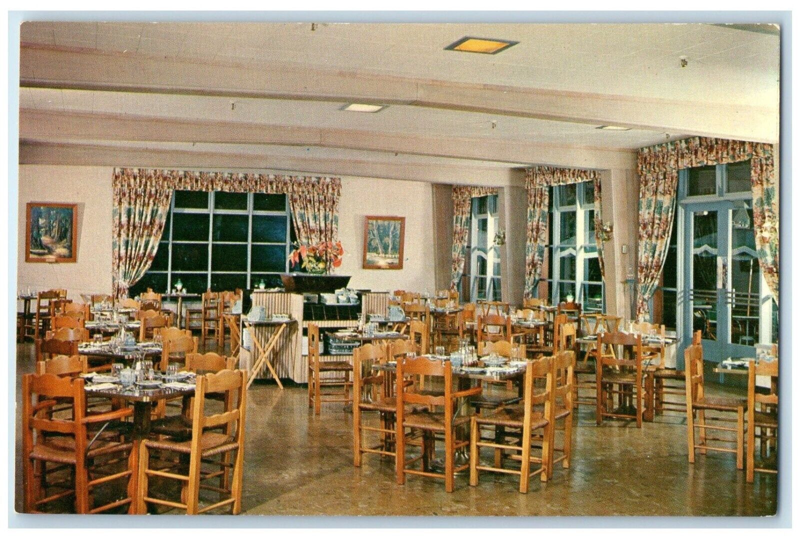 c1960 Main Dining Room Pfeiffer Interior View Big Sur Lodge California Postcard