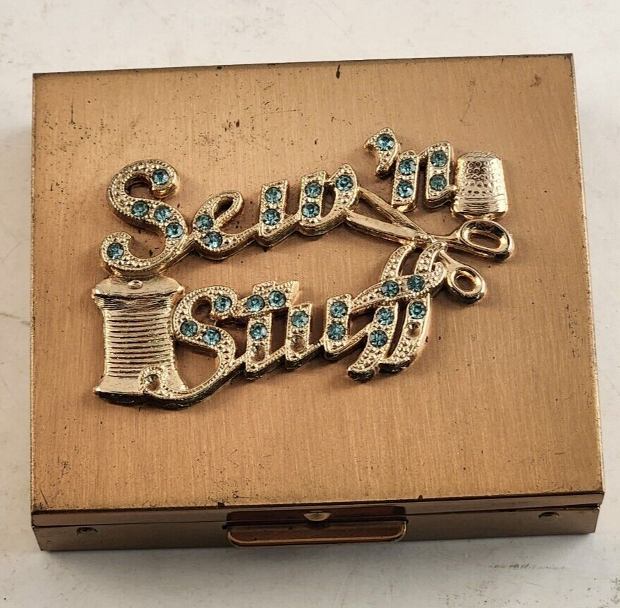 Sew \'n Stuff Vintage Gold Colored Metal Sewing Kit With Rhinestones Florida 3\