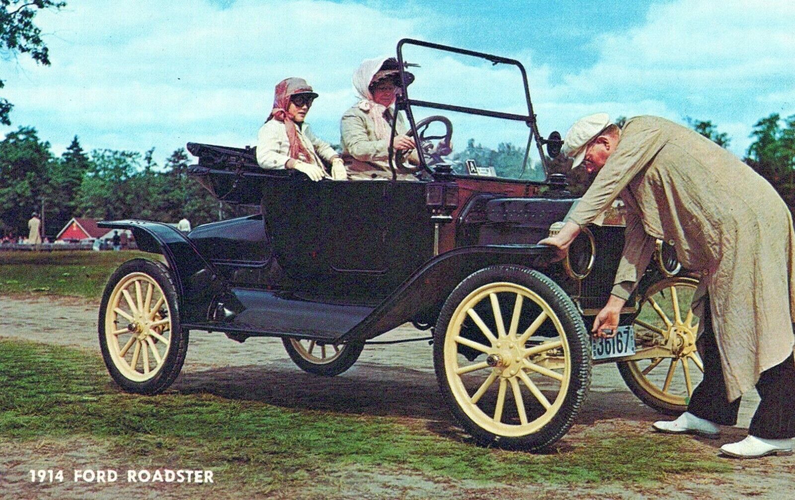 1914 Ford Roadster Classic Crank Car NY Chrome Vintage Postcard