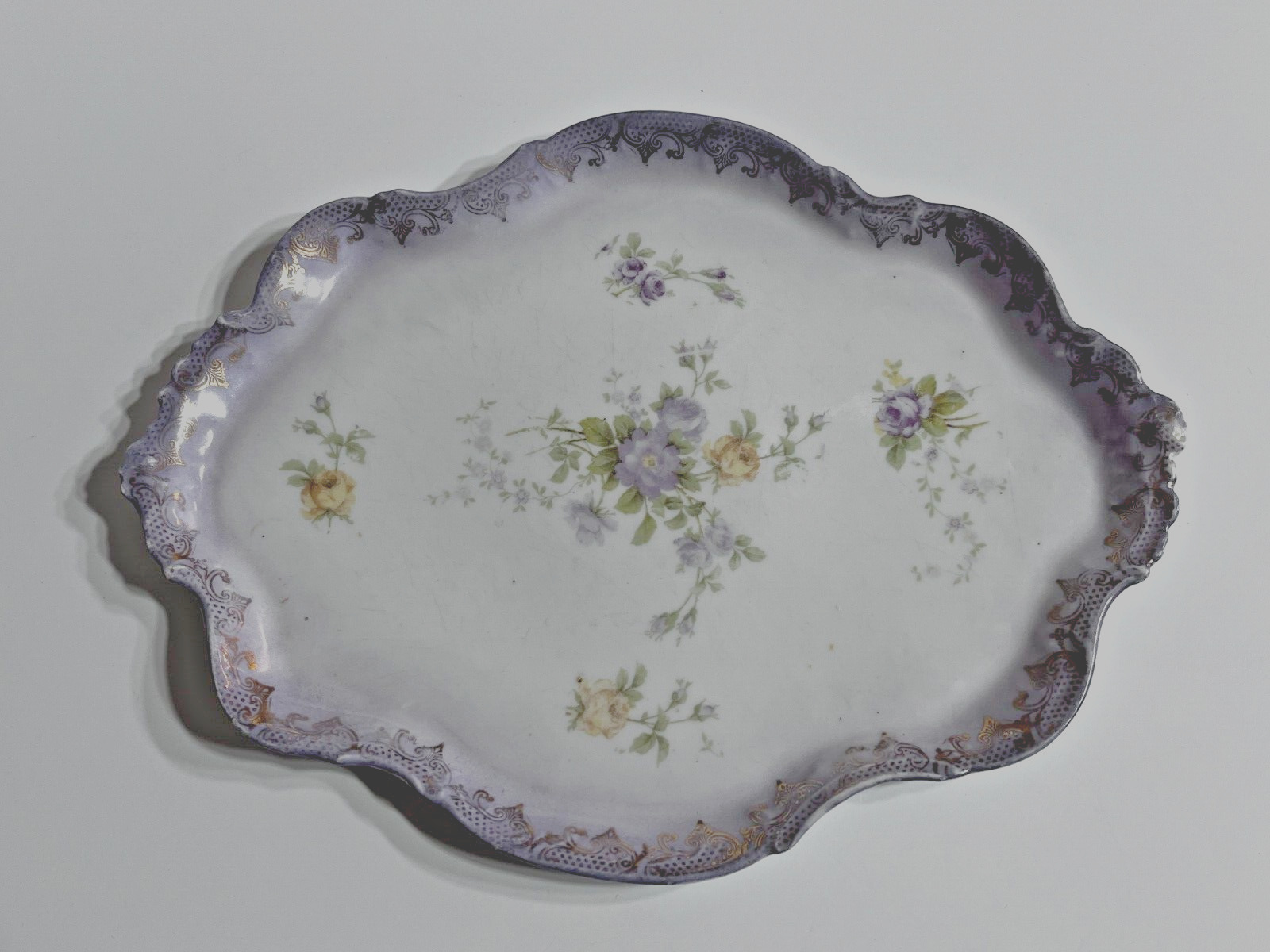 Antique Lavender Rose Oval Platter Austria Karlsbad for Higgins & Seiter NYC