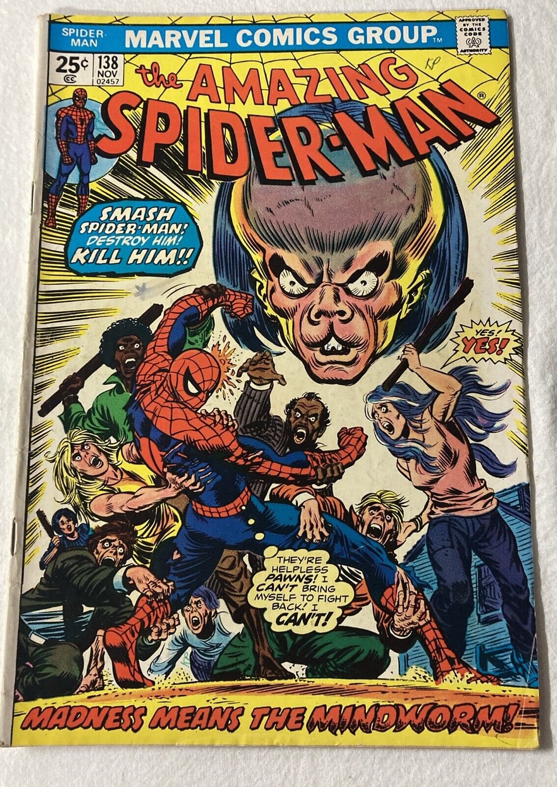 Amazing Spider-Man 138 Marvel 1974 1st Mindworm, Mark Jewelers Variant MVS 6.0