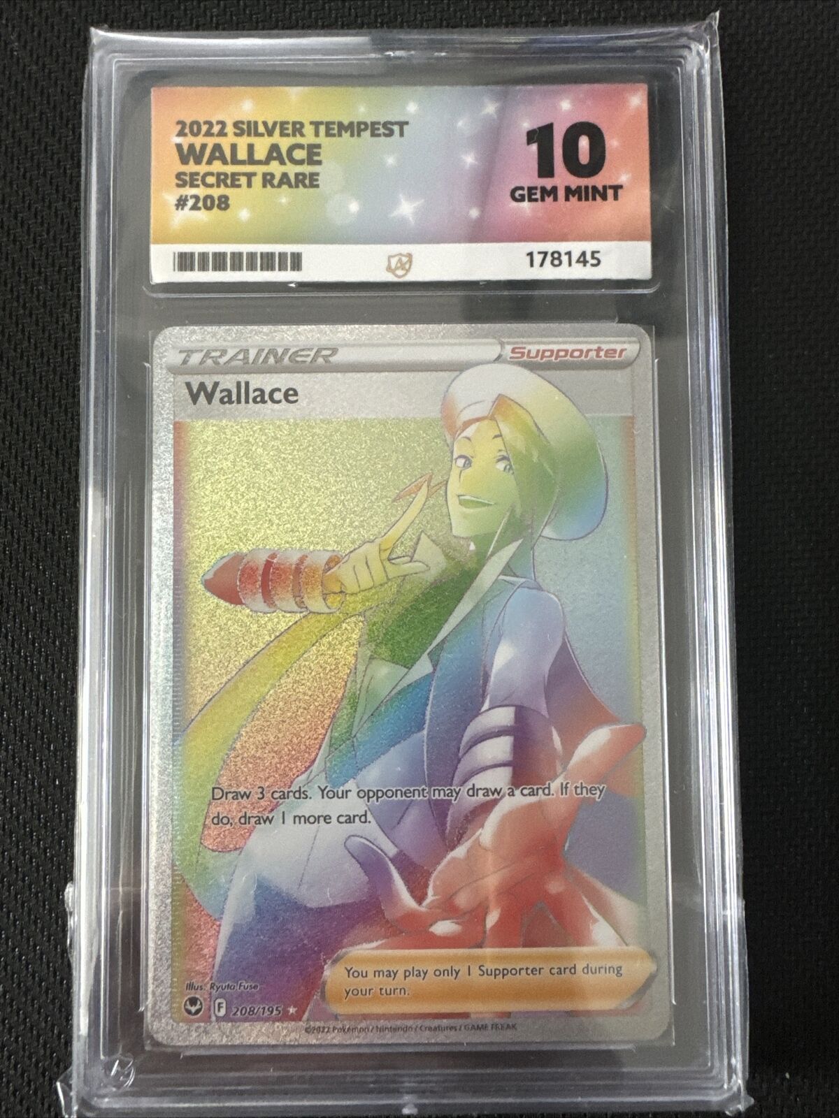 Pokémon TCG Wallace Silver Tempest 208/195 Holo Secret Rare Gem Mint 10 ACE