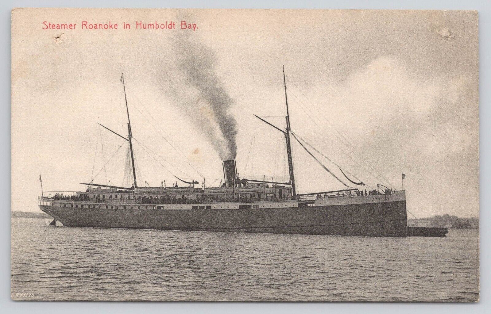 Humboldt Bay, California EARLY Steamer S.S. Roanoke Photo Postcard
