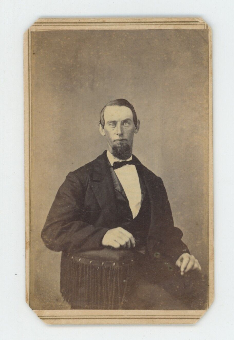Antique CDV Circa 1860s Handsome Striking Man With Chin Beard Wearing Suit & Tie