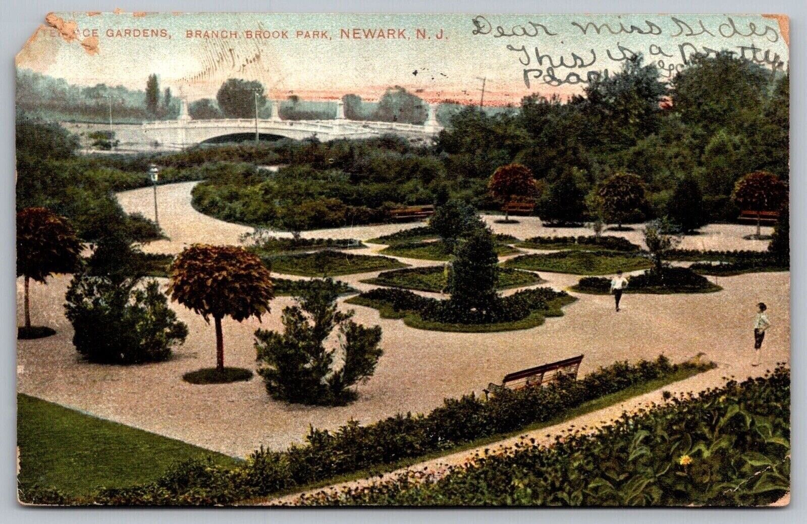 Newark New Jersey Branch Brooke Park Terrace Gardens UDB Cancel WOB WOF Postcard