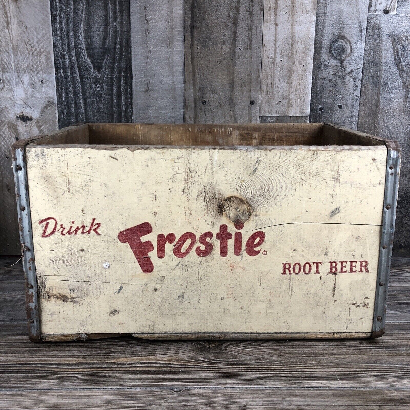 Vintage Drink Frostie Root Beer Soda Pop Advertising Wooden Crate Box