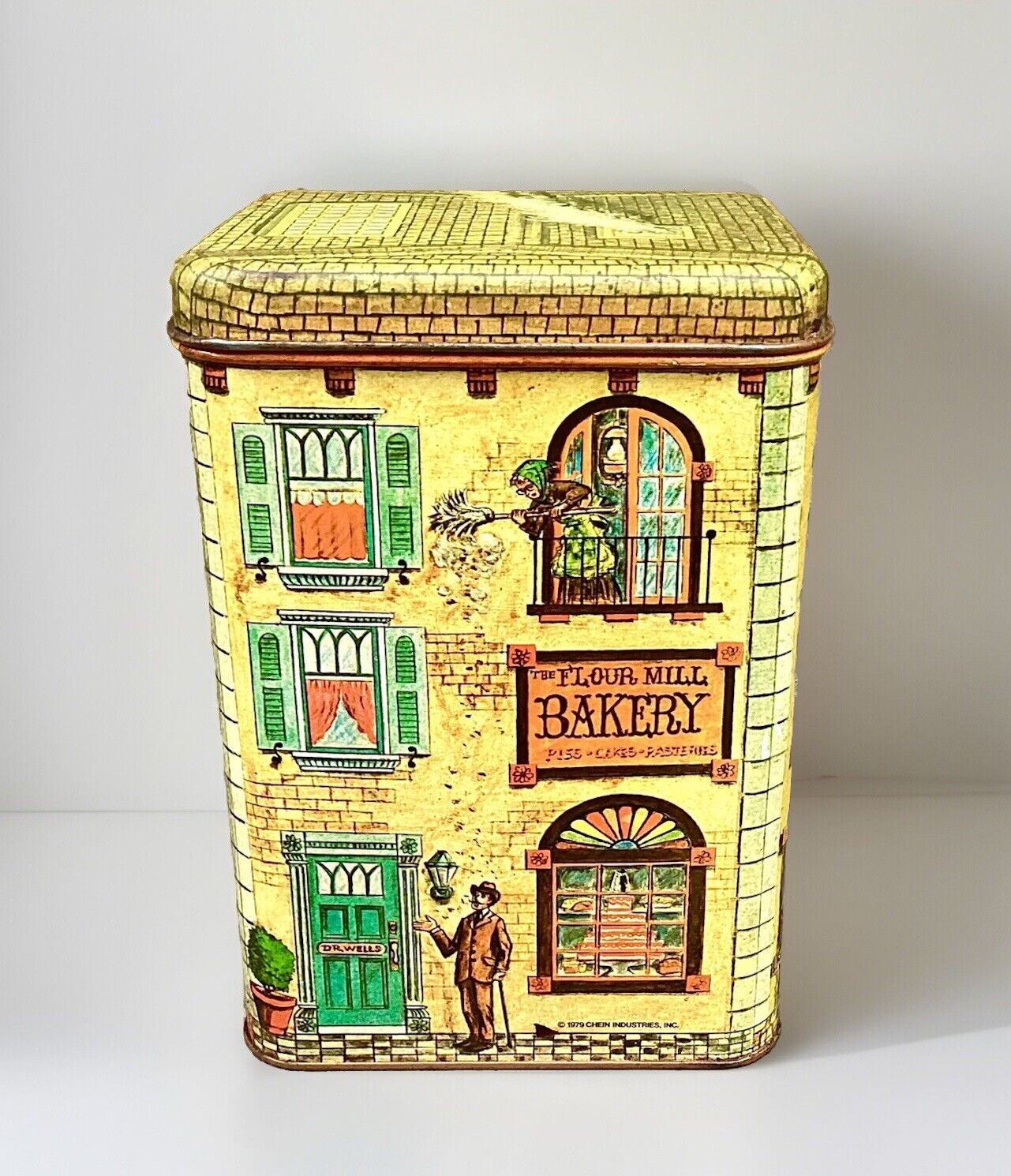 Vintage 70’s Cheinco Flour Mill Tin Canister Town Village Bakery