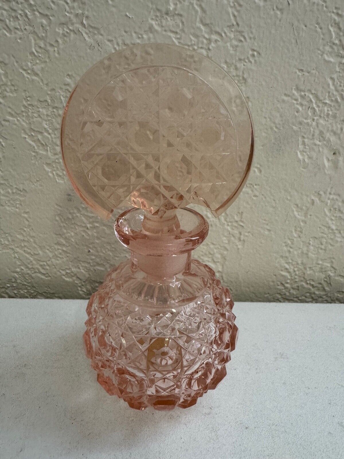 Vintage Antique Irice Czech Glass or Crystal Pink Perfume Bottle