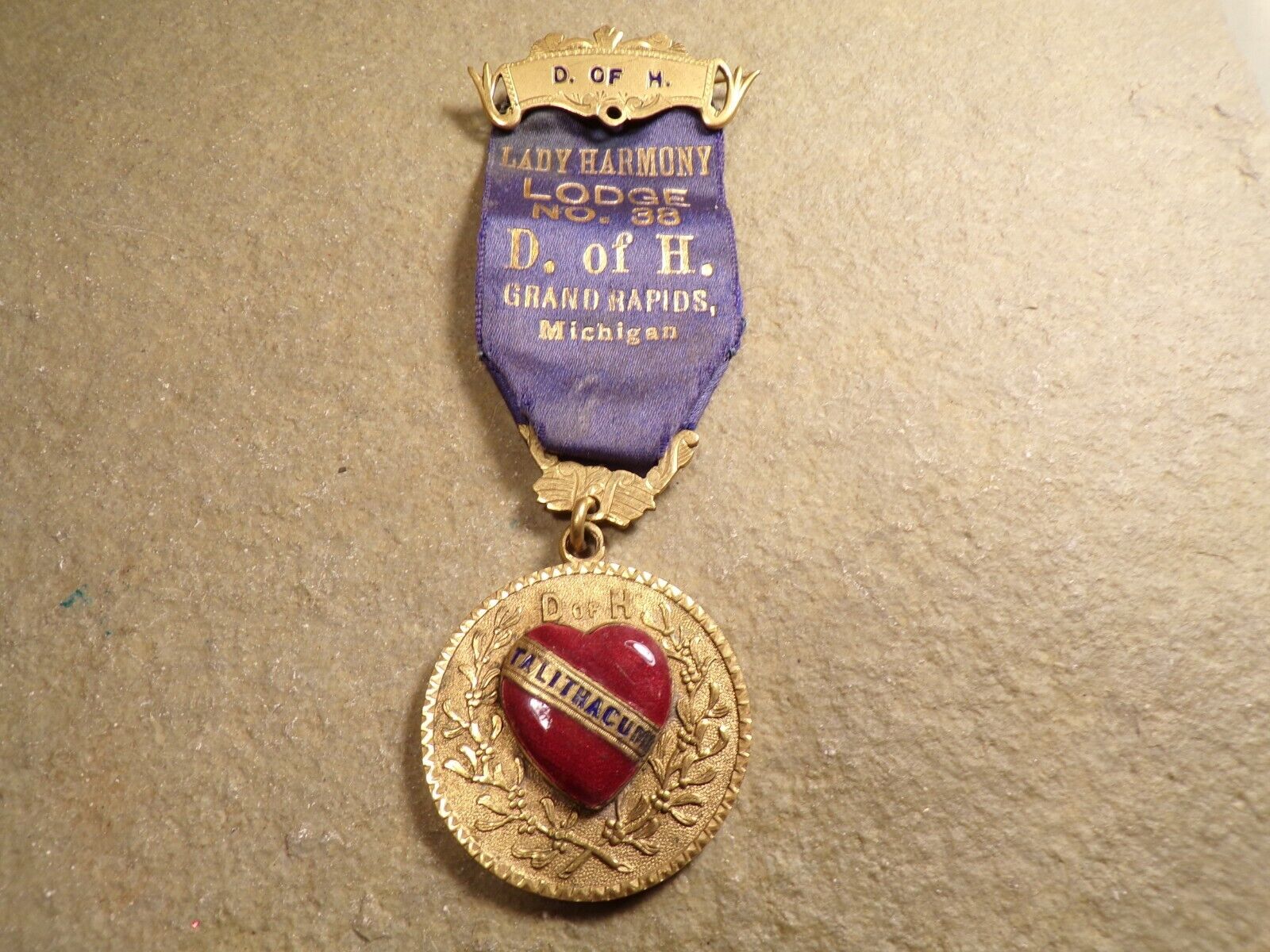 Antique D of H Badge Medal Ribbon Pin Freemasonry Masonic Lodge Grand Rapids 