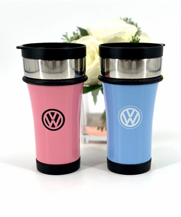 Set Of 2 Volkswagen Stainless Steel Insulated Travel Mug 12 Oz  Pink Blue