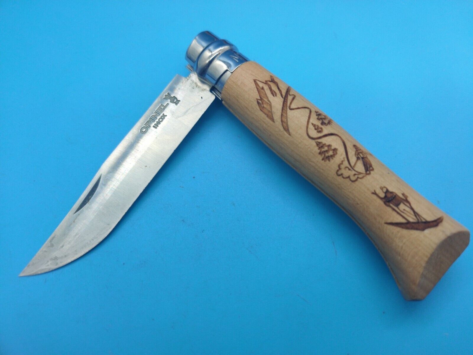 USED Opinel #08 ENGRAVED Limited Edition Pocket Knife No. 8 a