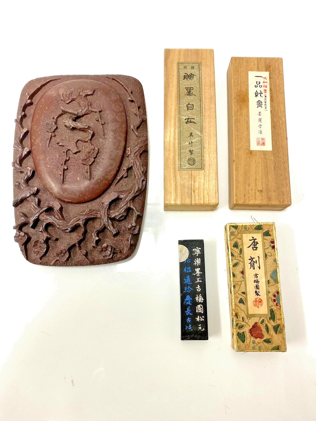 Japanese Vintage Ink Stone & Stick Set SUZURI SUMI Set of 4 Calligraphy SHODO JP