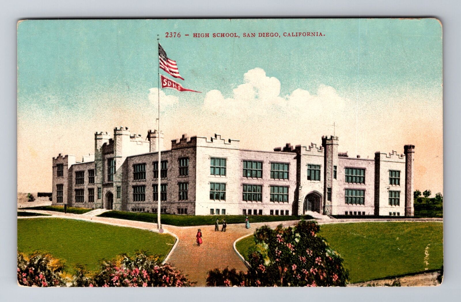 San Diego CA-California, High School Building, Antique Vintage Souvenir Postcard